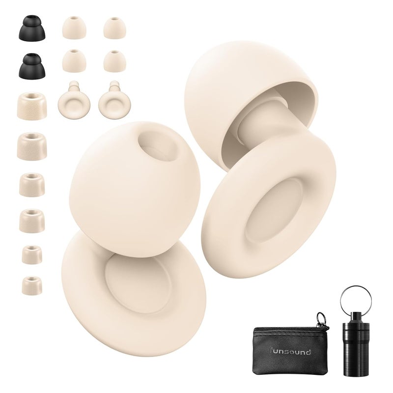FUNSOUND Ear Plugs for Sleeping Noise Reduction Reuseable, Concerts, Focus, Travel, Work, High Fidelity – 7 Pairs Eartips – Flexible Soft – Touch – NRR of 24 and 27 dB Noise Cancelling (Skin) - Image 1